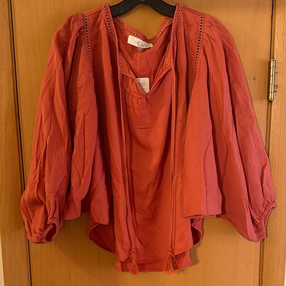 Melograno Rico Women’s Tencel Split Neck Blouse Top New Rust Orange Size Large